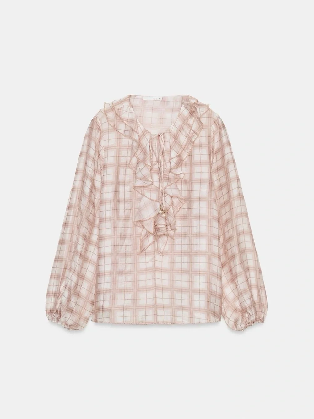 BNWT Zara Muted Pink Plaid Ruffle Blouse